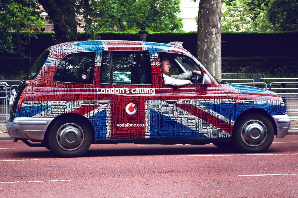 London black cab with union jack